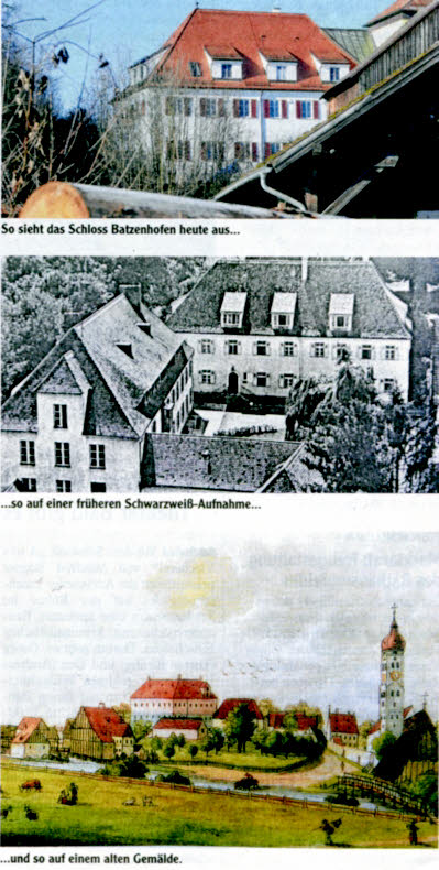 Ansichten des Batzenhofen Schlosses aus verschiedenen Jahrhunderten.  
Repros: Markus Merk